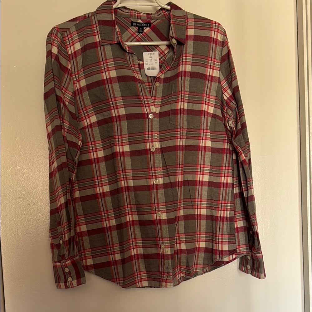 J. Crew Red and Gray Plaid Shirt